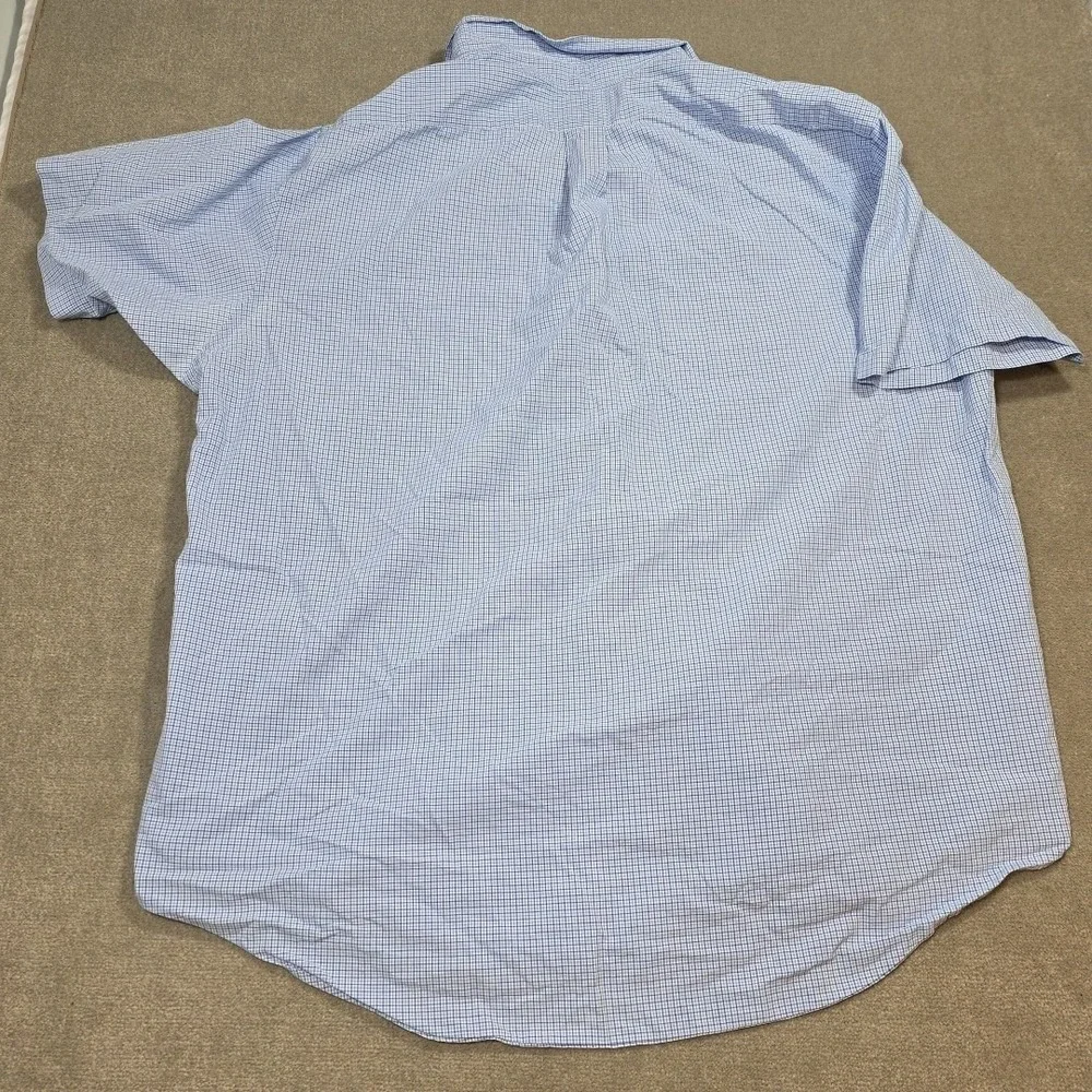 Ralph‎ Lauren Short Sleeve Blue Squares Cotton Men Button Down Shirt Size 2xL
